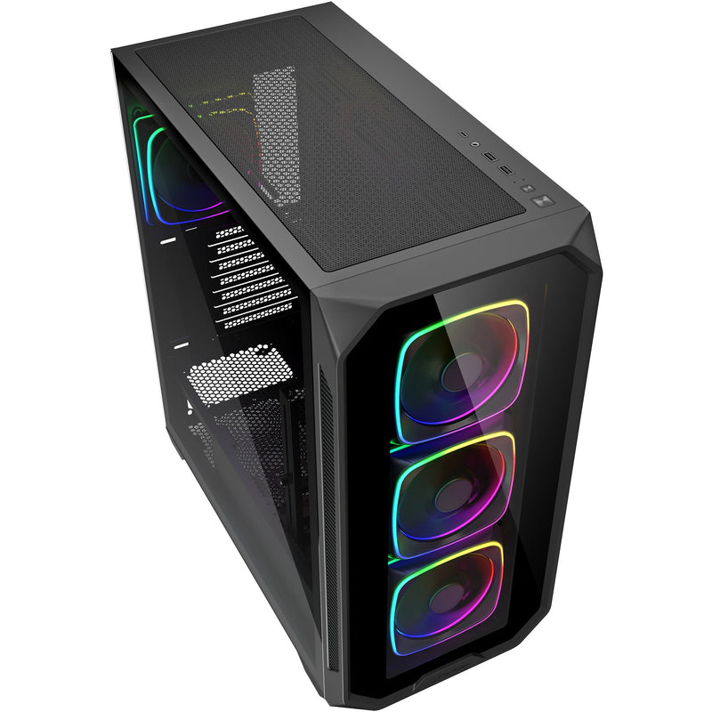 Load image into Gallery viewer, Sharkoon ak5g rgb midi tower behuizing (zwart | 2x usb-a | 1x usb-c | rgb | tempered glass)
