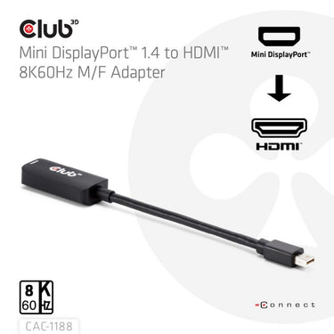 Club 3d mini displayport 1.4 naar hdmi 8k60hz m f adapter (zwart)