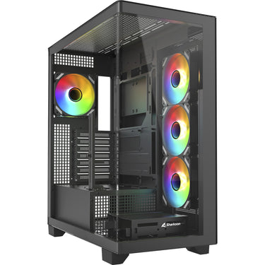 Sharkoon elite shark ca500 midi tower behuizing (zwart | 2x usb-a | 1x usb-c | rgb | tempered glass)