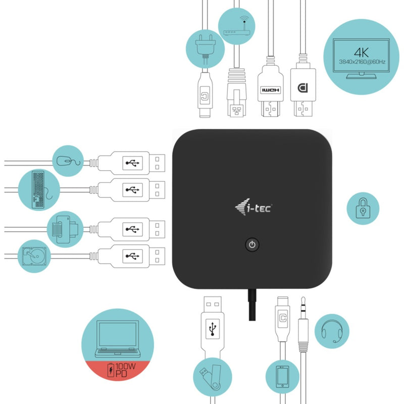 Load image into Gallery viewer, I-tec usb-c hdmi dp docking station with power delivery 100 w (zwart)
