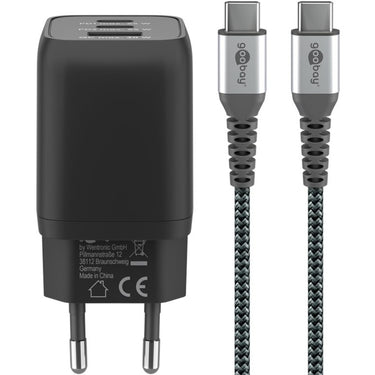 Goobay usb-c snellader nano (65 w) en usb-c textielkabel (zwart, 1 meter)