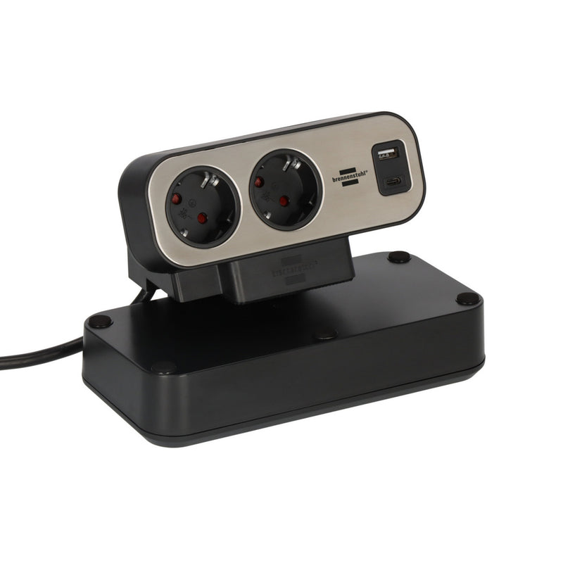 Load image into Gallery viewer, Brennenstuhl estilo duplex stekkerdoos met schakelaar en overspanningsbeveiliging stekkerdoos (zwart zilver, 1x usb c, 1x usb a)
