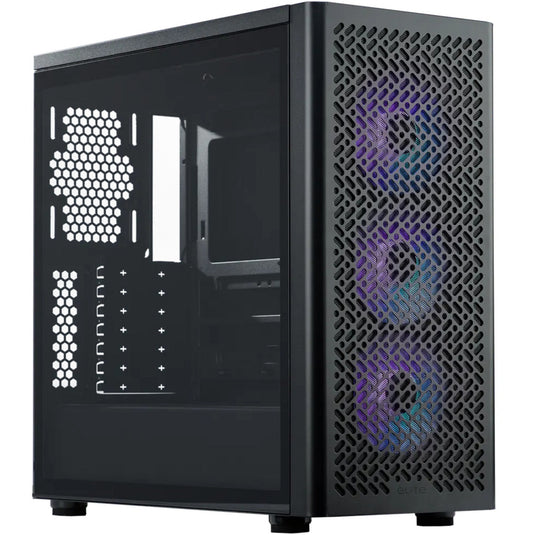 Cooler master elite 502 midi tower behuizing (zwart | 1x usb-a | 1x usb-c | rgb | tempered glass)