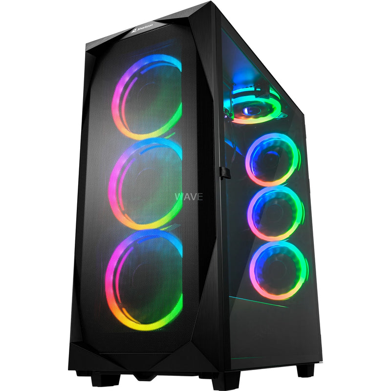 Load image into Gallery viewer, Sharkoon rev300 midi tower behuizing (zwart | 4x usb-a | 1x usb-c | rgb | tempered glass)
