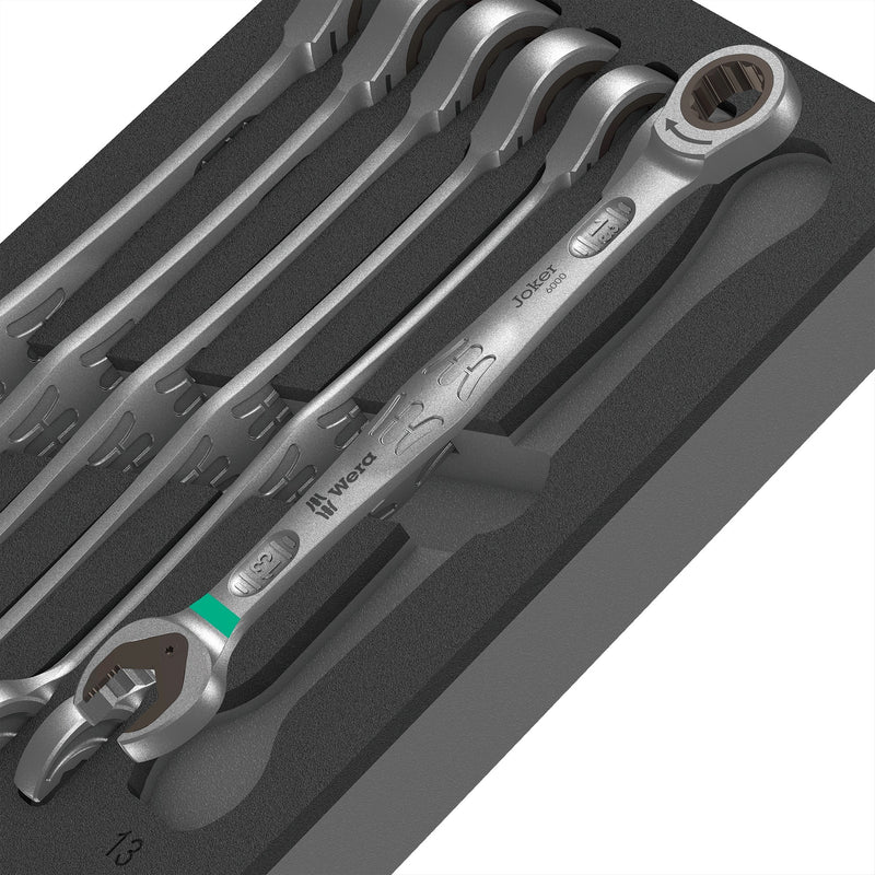 Load image into Gallery viewer, Wera zelfaanpassende steeksleutel 6000 joker set 1 gereedschapsset (zwart grijs, combinatie ratelsleutelset, in schuimrubberen inzet voor werkplaatswagen)
