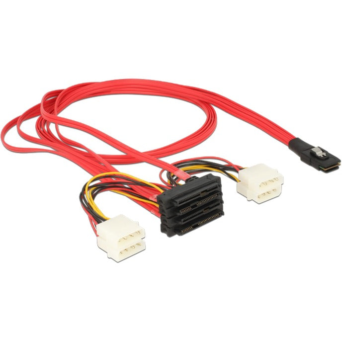 Load image into Gallery viewer, Delock mini sas sff-8087 > 4 x sas sff-8482 + power adapter (rood zwart, 1 meter)
