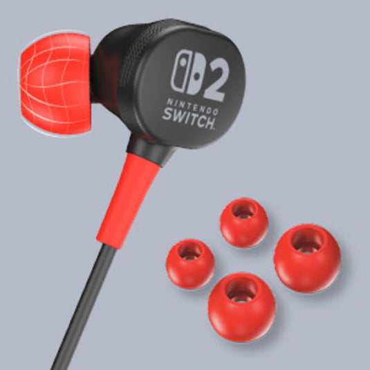 Powera bedrade oordopjes voor nintendo switch 2 in-ear (zwart rood, nintendo switch 2, nintendo switch, nintendo switch - oled model, nintendo switch lite)