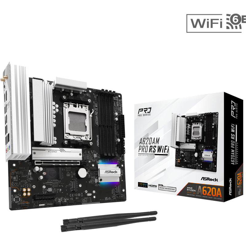 Afbeelding laden in galerijviewer, Asrock a620am pro rs wifi socket am5 moederbord (raid, 2.5 gb-lan, wlan, bt, sound, µatx)

