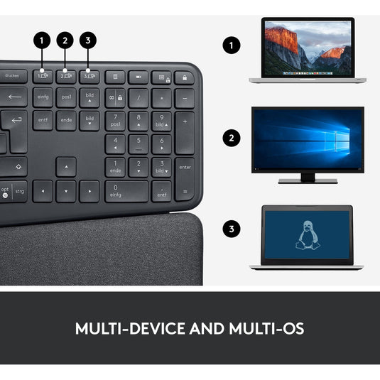 Logitech k860 ergo keyboard, toetsenbord (zwart, bluetooth, us international iso)