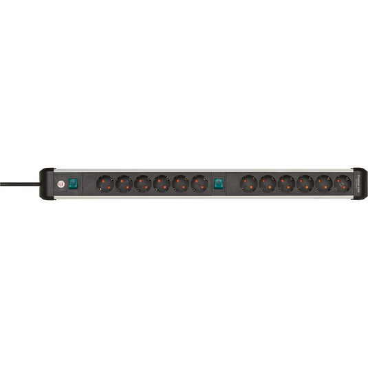 Brennenstuhl premium-alu-line stekkerdoos 12-voudig 3 m h05vv-f 3g1,5 2x 6-voudig schakelbare contactdozen