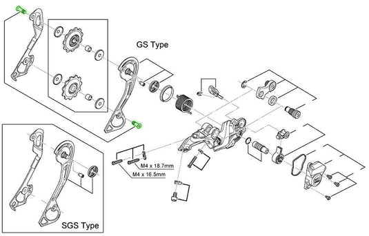 Shimano guide pully bolts for rd-m615 m7000 m7100