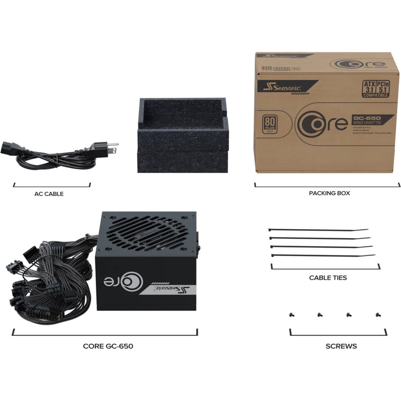 Load image into Gallery viewer, Seasonic core gc-650 atx 3.1 650 watt voeding (zwart, 2x pcie)
