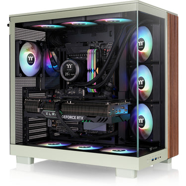 Thermaltake view 380 xl ws argb midi tower behuizing (lichtgroen houtkleur | 2x usb-a | 1x usb-c | rgb | tempered glass)