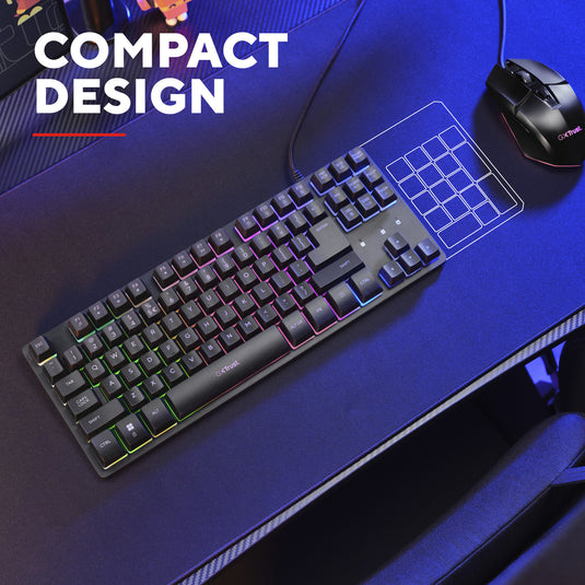 Trust gxt 833 thado toetsenbord met tkl-verlichting, gaming toetsenbord (zwart, us lay-out, 80% (tkl), rgb)