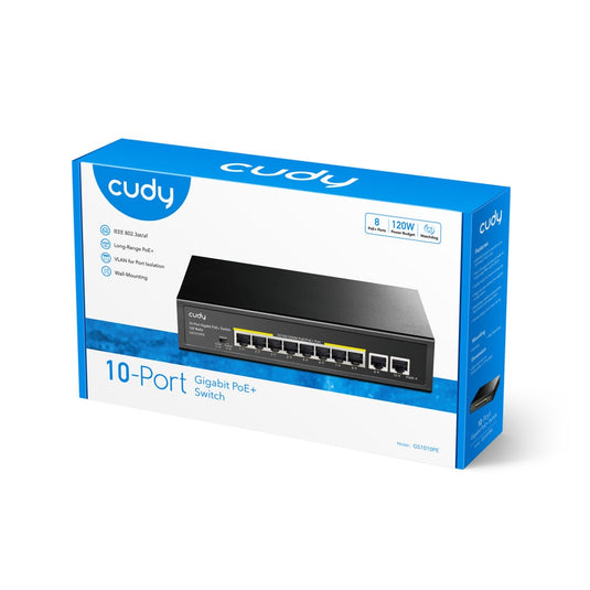 Cudy 8-gbe poe+ switch with 2 uplink gbe (zwart)