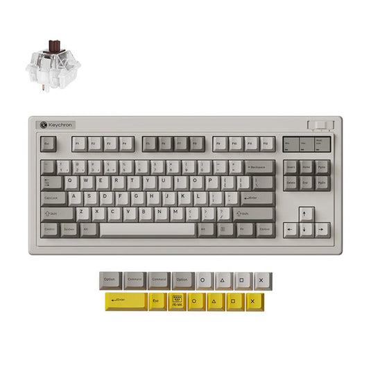 Keychron r3-m3 qmk wireless mechanical keyboard (grijs, us lay-out (qwerty), super brown, 80% (tkl) , rgb, cherry pbt, hot swap, 2.4 ghz bluetooth 5.3 usb-c)