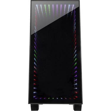 Inter-tech x-608 infinity micro midi tower behuizing (zwart | 1x usb-a | 1x usb-c | rgb | window)