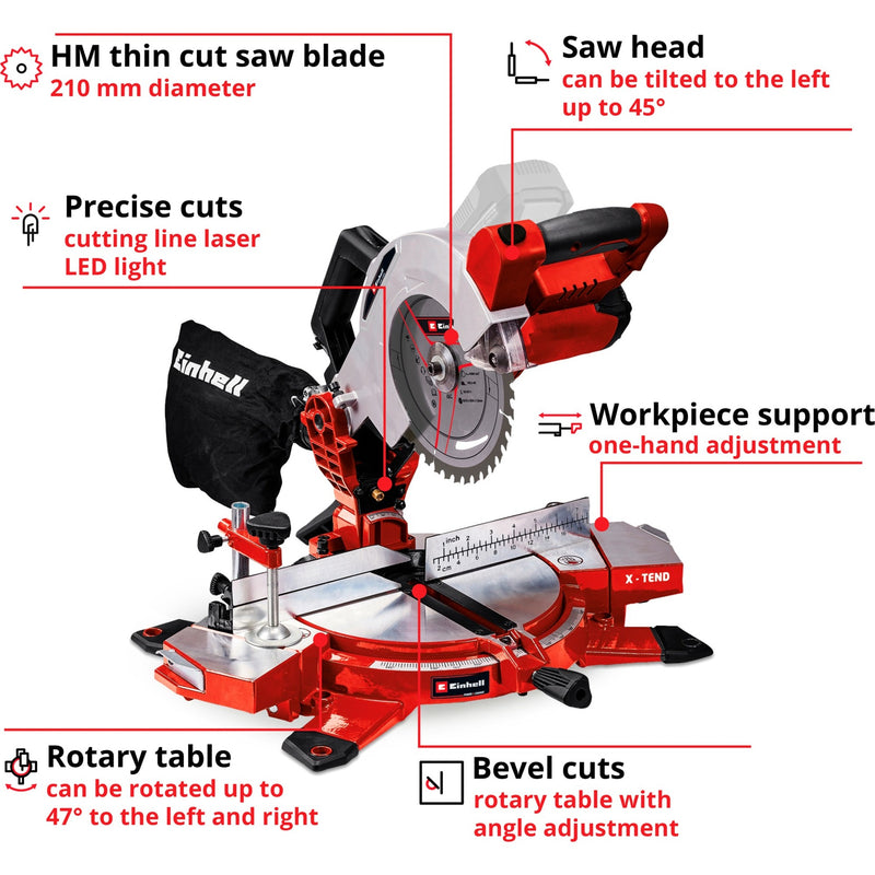 Load image into Gallery viewer, Einhell accu kap verstekzaag te-ms 18 210 li-solo afkort- en verstekzaag (rood zwart, accu en oplader niet inbegrepen)
