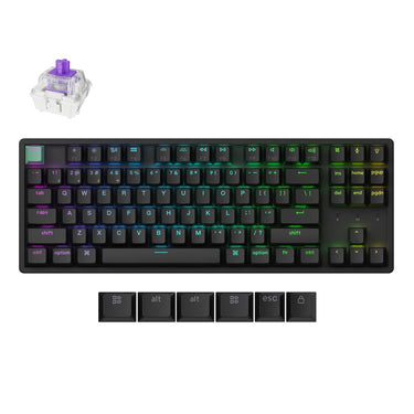 Keychron k8 he-j1 rgb mechanisch toetsenbord (zwart, us lay-out (qwerty), gateron double-rail magnetic nebula, 80% (tkl), rgb leds, cherry double-shot pbt, hot swap, usb-c | 2.4 ghz | bluetooth 5.1)