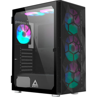 Montech x3 mesh midi tower behuizing (zwart | 3x usb-a | rgb | tempered glass)