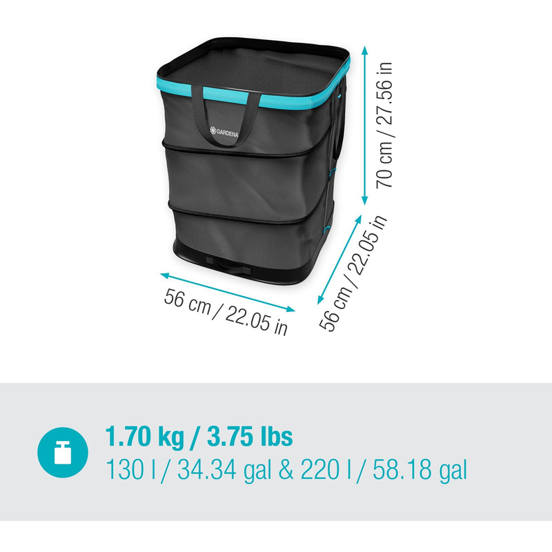 Load image into Gallery viewer, Gardena tuinafvalzak pop-up rechthoekig, maat l (zwart turquoise, tot 220 liter)
