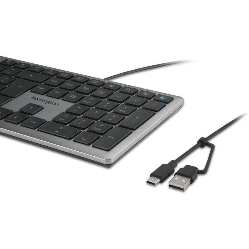 Load image into Gallery viewer, Kensington kb515 eq usb-c usb-a wired keyboard (grijs, us-international lay-out (qwerty), scissor switches, 100%)
