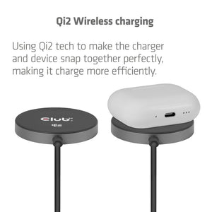 Club 3d cac-3027 qi2 25w draadloze oplader (zwart, 1x usb-c, qi-gecertificeerd, magsafe-compatibel, magnetisch pad)
