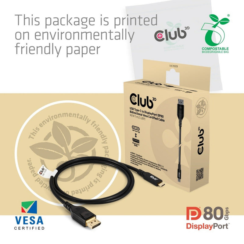 Afbeelding laden in galerijviewer, Club 3d usb-c naar displayport dp80 bidirectioneel adapter (zwart, 1 meter, vesa-gecertificeerd)
