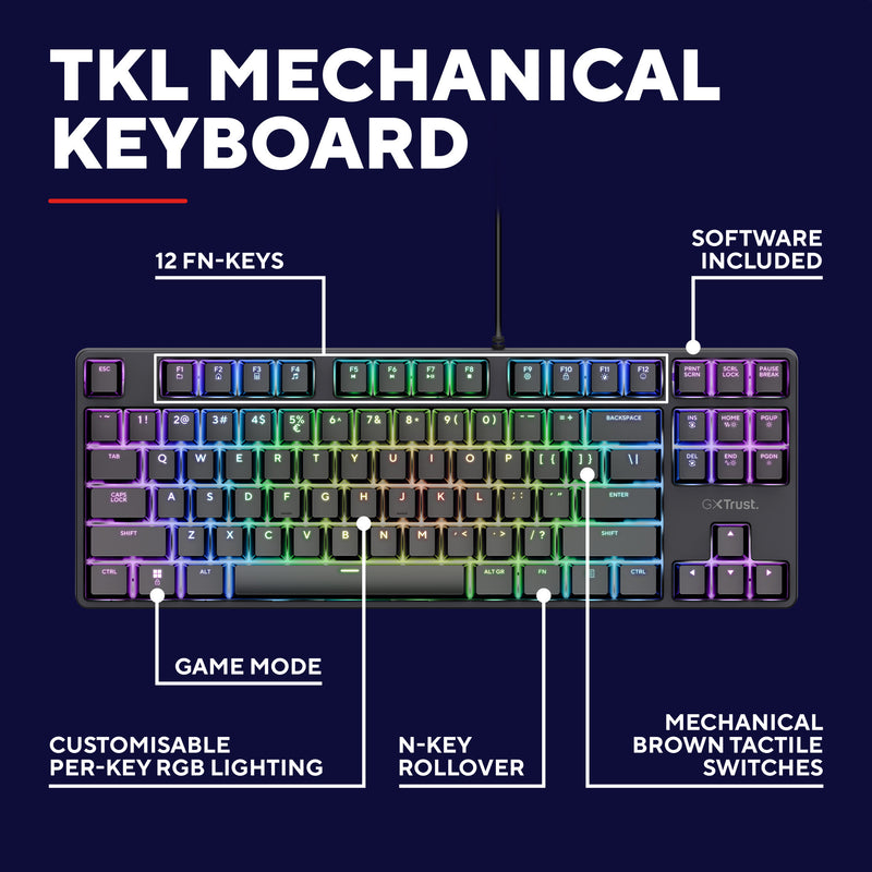 Load image into Gallery viewer, Trust gxt 864 cada compact mechanisch tkl-gamingtoetsenbord (zwart, us lay-out (qwerty), huano brown, rgb)
