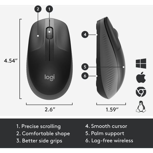 Logitech m190 full-size wireless mouse (zwart, 1000 dpi)