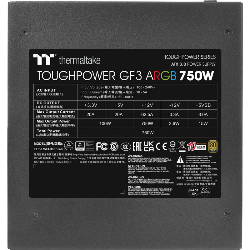 Load image into Gallery viewer, Thermaltake toughpower gf3 argb gen 5 eu modulaire 750 watt voeding (zwart, 4x pcie)
