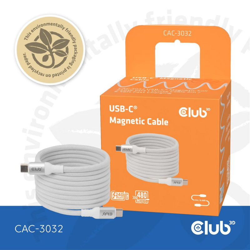 Load image into Gallery viewer, Club 3d magnetische usb‑c kabel (wit, 2 meter)
