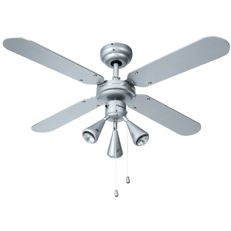 Load image into Gallery viewer, Bestron dlhb42s plafondventilator met verlichting (zilver donkerblauw, ø 102 cm | met zomer- winterfunctie | 3x gu10 ledlampjes)
