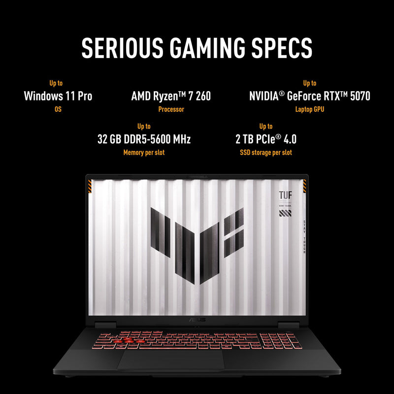 Load image into Gallery viewer, Asus tuf gaming a18 fa808um-s8112w 18 gaming laptop (zwart grijs | ryzen 7 260 | rtx 5060 | 16 gb | 1 tb ssd)
