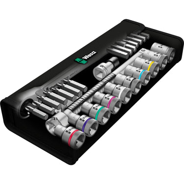 Wera 8100 sc 11 zyklop metalen ratelset gereedschapsset (zwart groen, 28-delig, volledig metalen omschakelbare ratel)