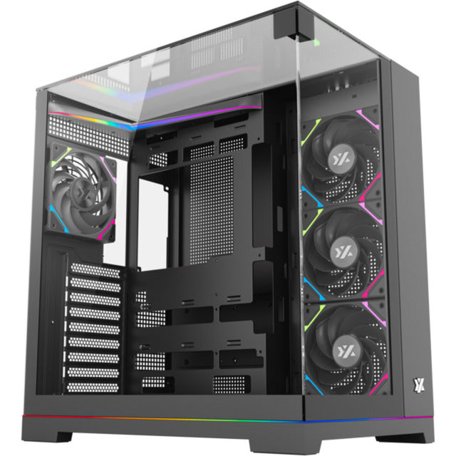 Afbeelding laden in galerijviewer, Xyz pc gear tesseract a-rgb midi tower behuizing (zwart | 2x usb-a | 1x usb-c | rgb | tempered glass)
