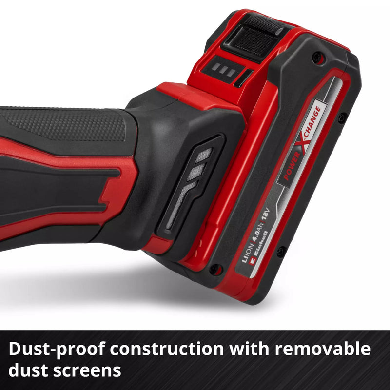 Load image into Gallery viewer, Einhell accu haakse sliijper te-ag 18 125-2 li (1x4,0 ah) haakse slijper (rood zwart, incl. 4.0 ah power x-change accu en oplader)
