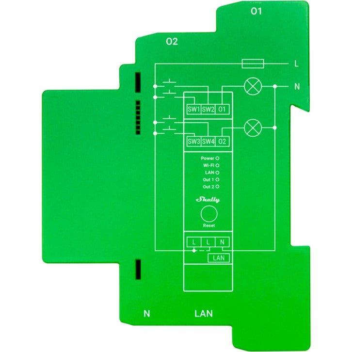 Load image into Gallery viewer, Shelly pro dimmer 2pm relais (groen, 2-kanaals, wifi, lan, bluetooth)
