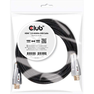 Club 3d hdmi 2.0 kabel (zwart zilver, 5 meter, 4k 60hz)