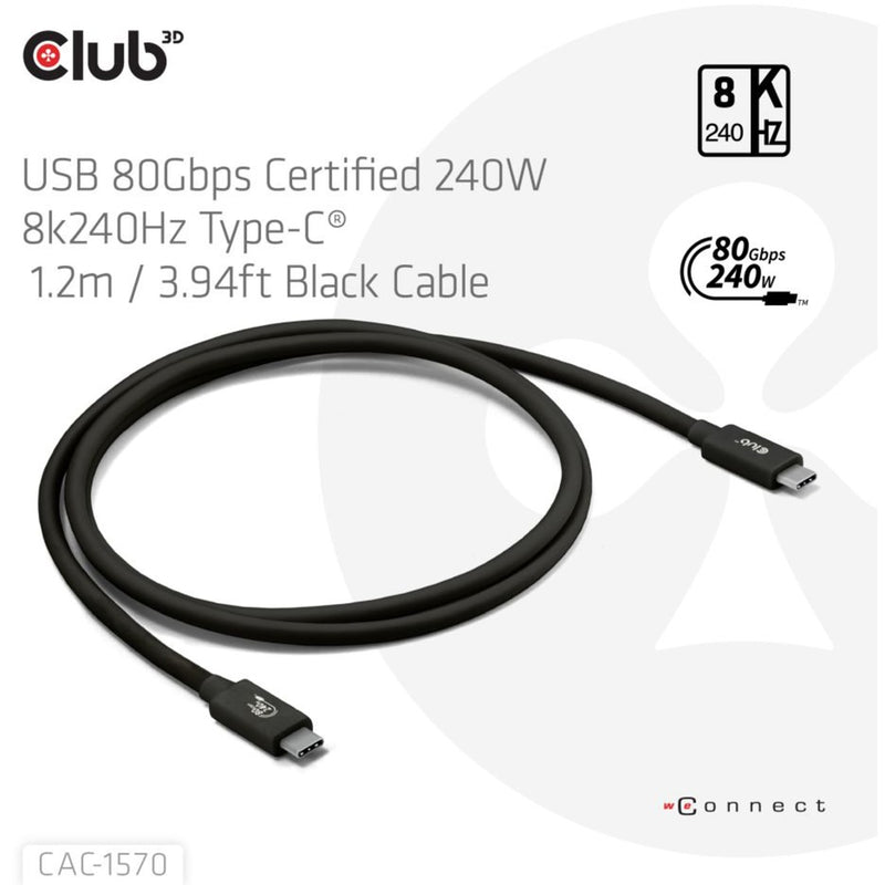 Load image into Gallery viewer, Club 3d usb-c 80gbps certified 240w 8k 240hz kabel (zwart, 1.2m)
