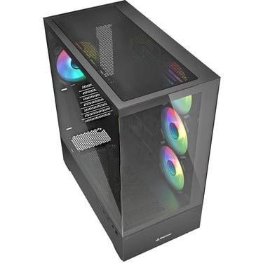 Sharkoon ak6 rgb midi tower behuizing (zwart | 2x usb-a | 1x usb-c | rgb | tempered glass)