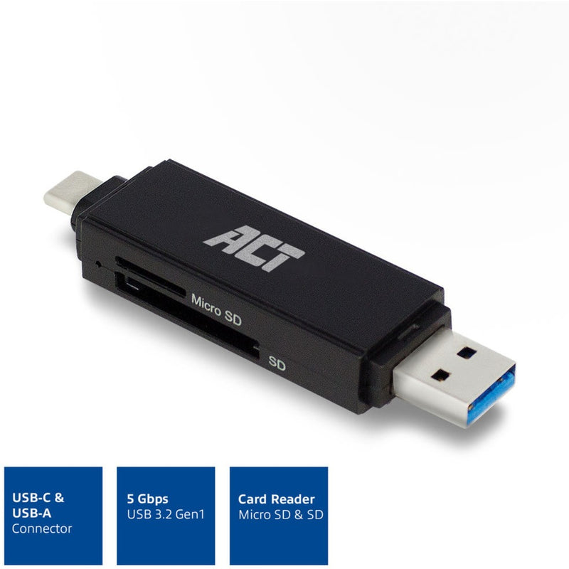 Load image into Gallery viewer, Act connectivity usb-c usb-a kaartlezer, sd micro sd (zwart)
