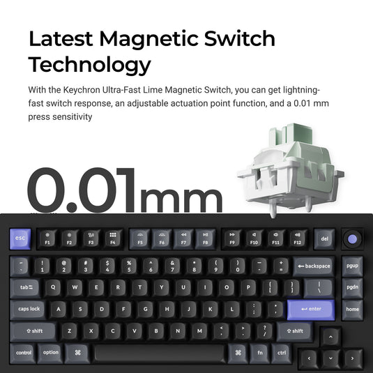 Keychron q1 he 8k magnetic switch keyboard (wit, us lay-out (qwerty), ultra-fast lime, 75%, rgb, hot swap, 8k)