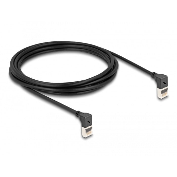 Load image into Gallery viewer, Delock rj45 network cable cat.6a s ftp slim 90° upwards upwards angled 3 m kabel (zwart)

