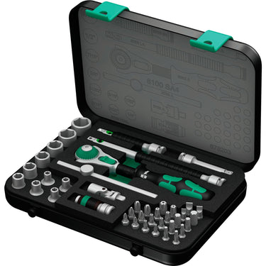 Wera 8100 sa 4 zyklop speed ratelset, 1 4 gereedschapsset (zwart groen, 41-delig, speedratel met draaibare kop)