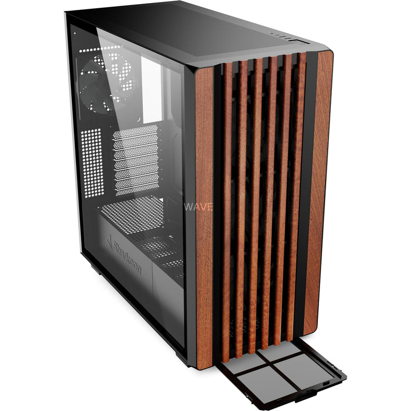 Load image into Gallery viewer, Sharkoon rebel c70g rgb midi tower behuizing (zwart houtkleur | 2x usb-a | 1x usb-c | rgb | tempered glass)
