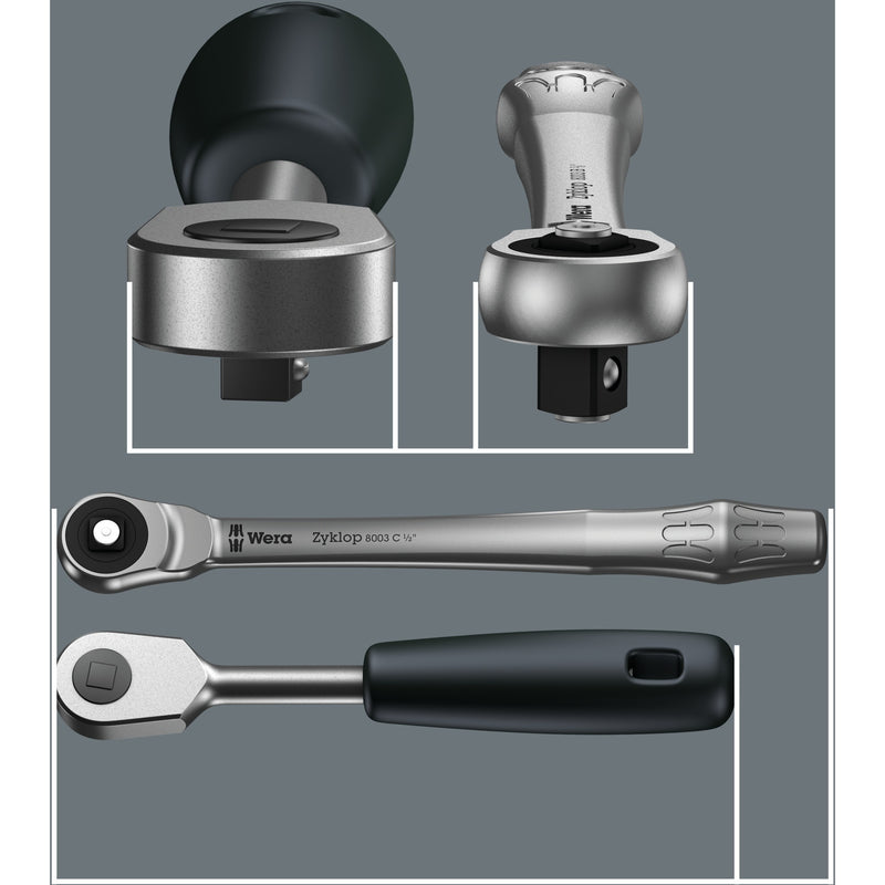Load image into Gallery viewer, Wera 8100 sc 7 zyklop metal-ratelset met doorsteekvierkant 1 2 aandrijving gereedschapsset ( 28-delig )
