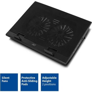 Act connectivity laptopstandaard, met ventilator, hoogte verstelbaar in 2 standen (zwart, 4-poorts usb 2.0 hub)