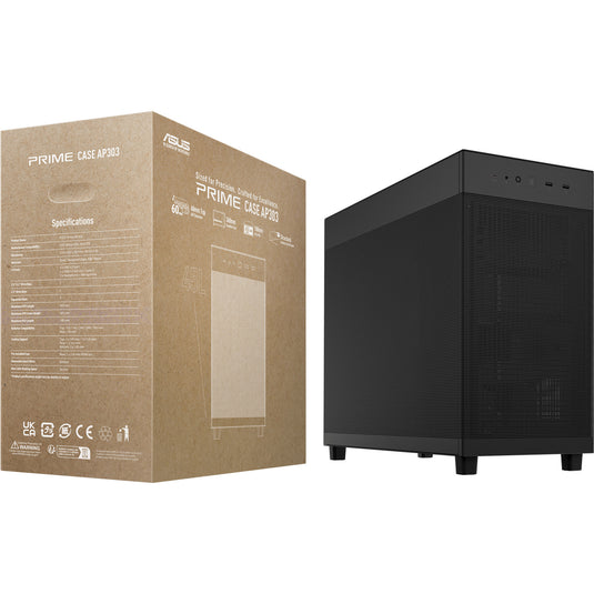 Asus prime ap303 - mesh panel midi tower behuizing (zwart | 2x usb-a | 1x usb-c)