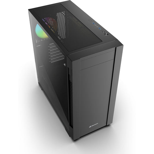 Sharkoon s25-w2 argb midi tower behuizing (zwart | 2x usb-a | 1x usb-c | rgb | tempered glass)